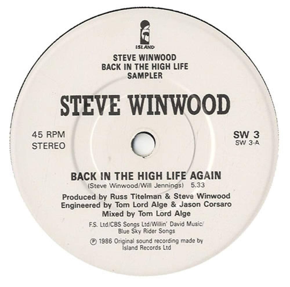 Steve Winwood LP Sampler UK Promo 7" vinyl single (7 inch record / 45) WWD07LP294171