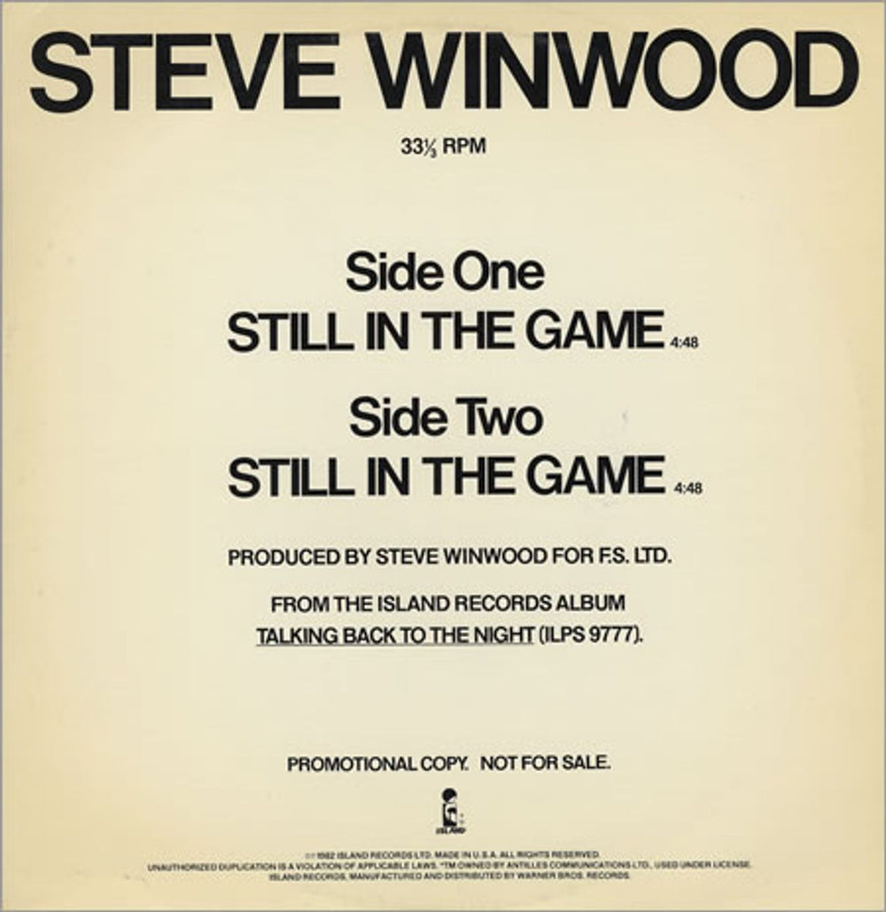 Steve Winwood Still In The Game US Promo 12" vinyl single (12 inch record / Maxi-single) PRO-A-1054