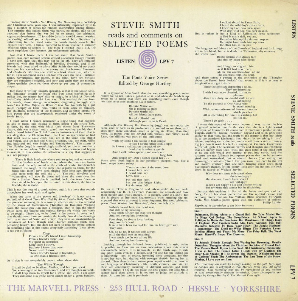 Stevie Smith Stevie Smith Reads Selected Poems UK vinyl LP album (LP record)