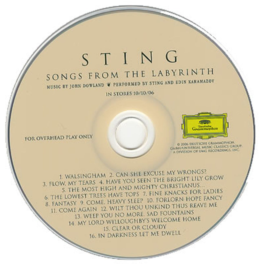 Sting Songs From The Labyrinth US Promo CD album (CDLP) UCG-3072