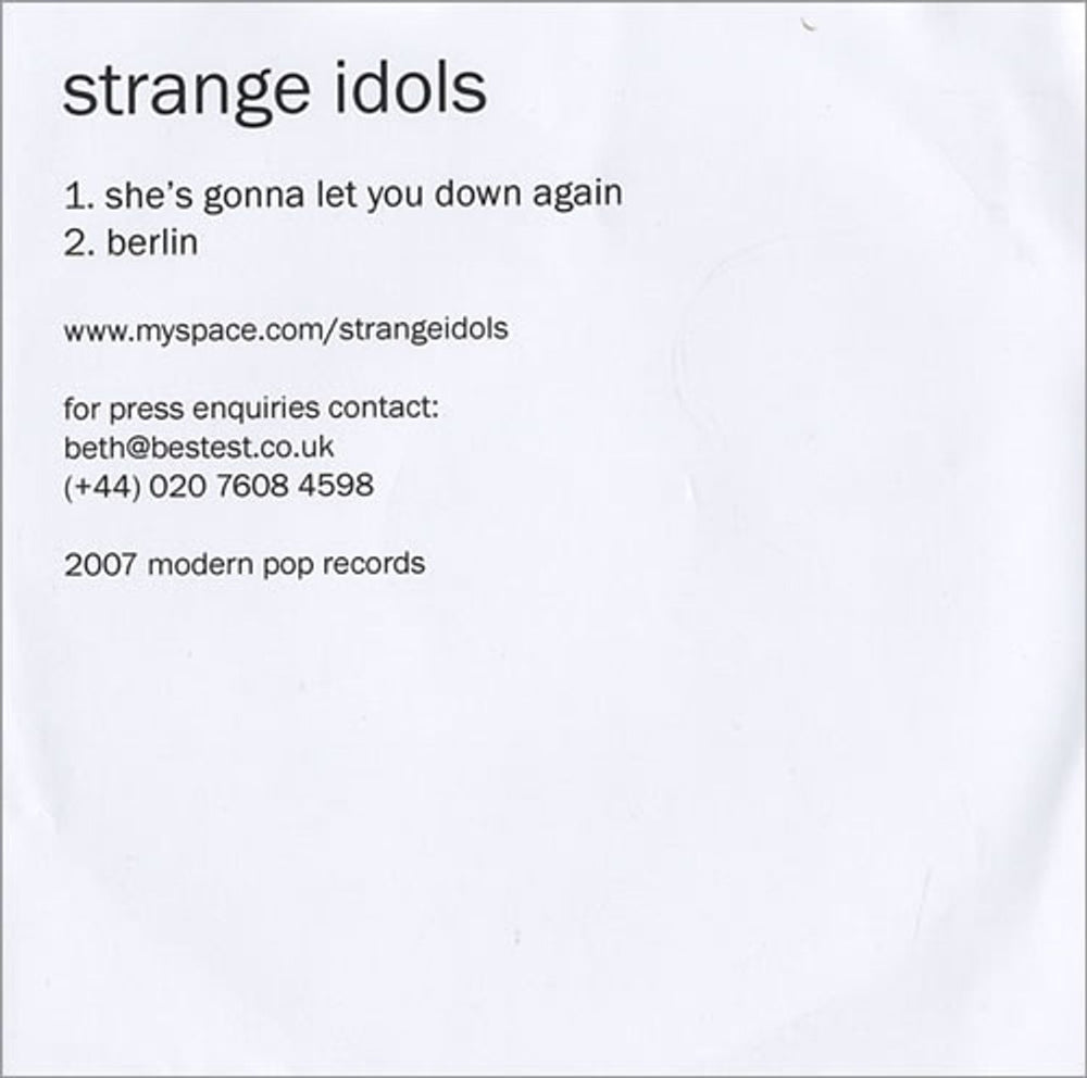 Strange Idols She's Gonna Let You Down Again UK Promo CD-R acetate CD-R ACETATE