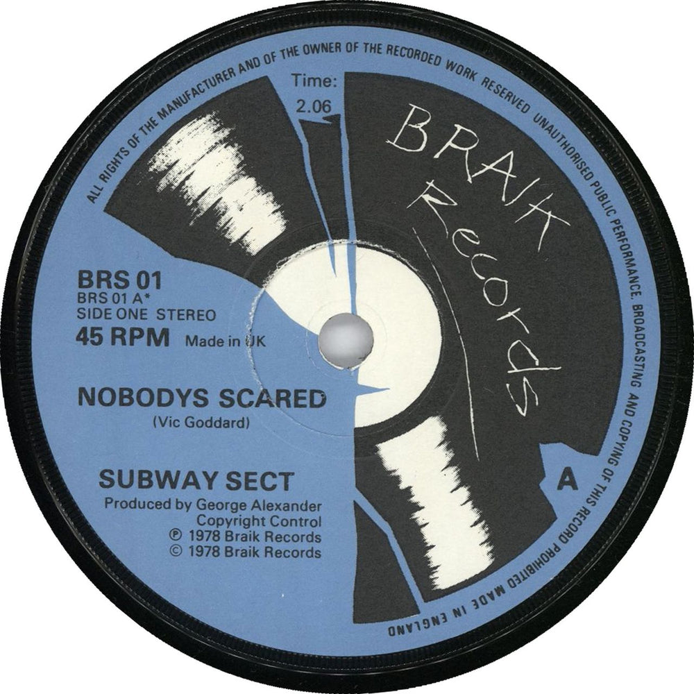 Subway Sect Nobody's Scared UK 7" vinyl single (7 inch record / 45)
