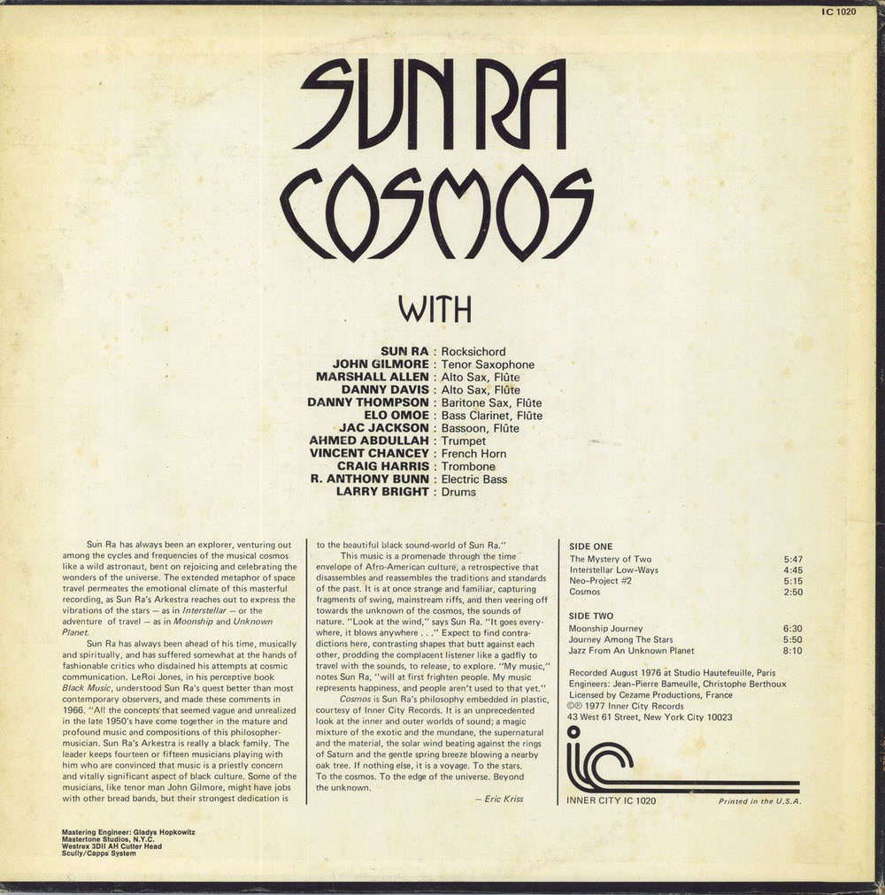 Sun Ra Cosmos - VG sleeve US vinyl LP album (LP record)