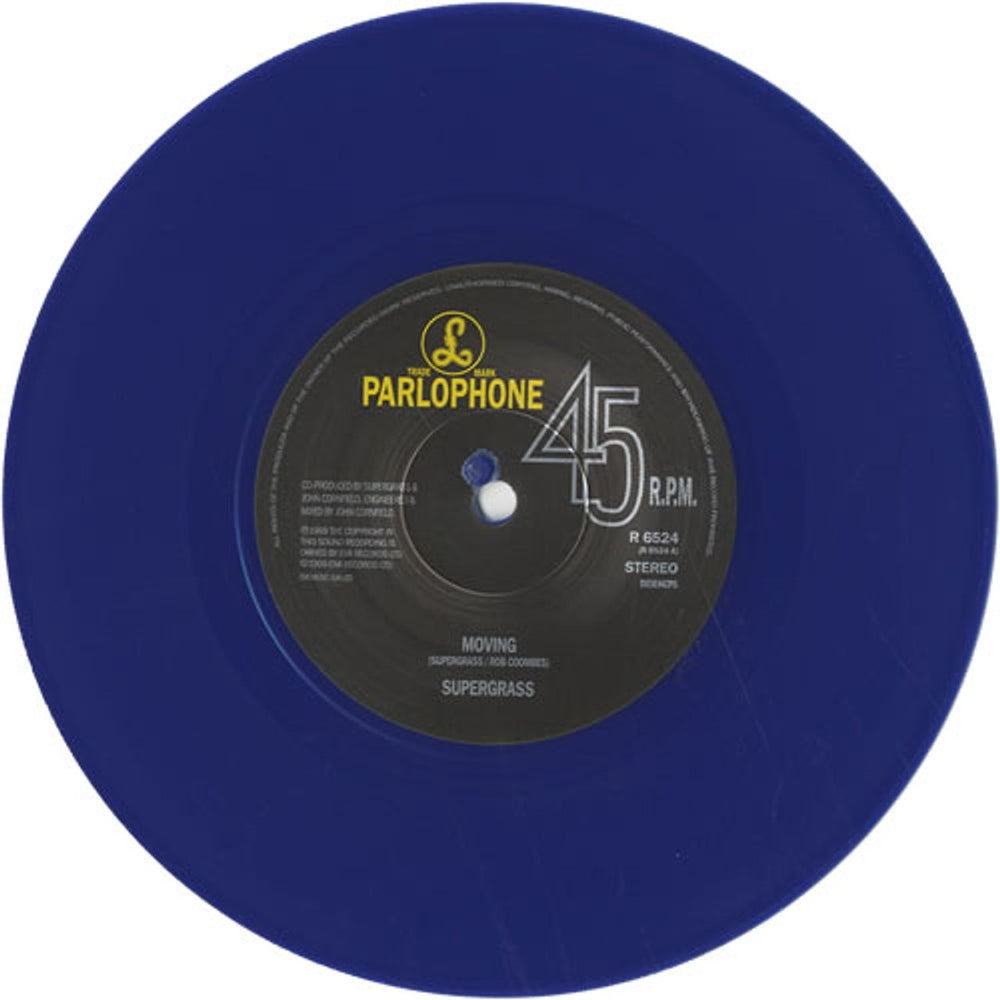 Supergrass Moving - Blue Vinyl UK 7" vinyl single (7 inch record / 45) SGS07MO144276