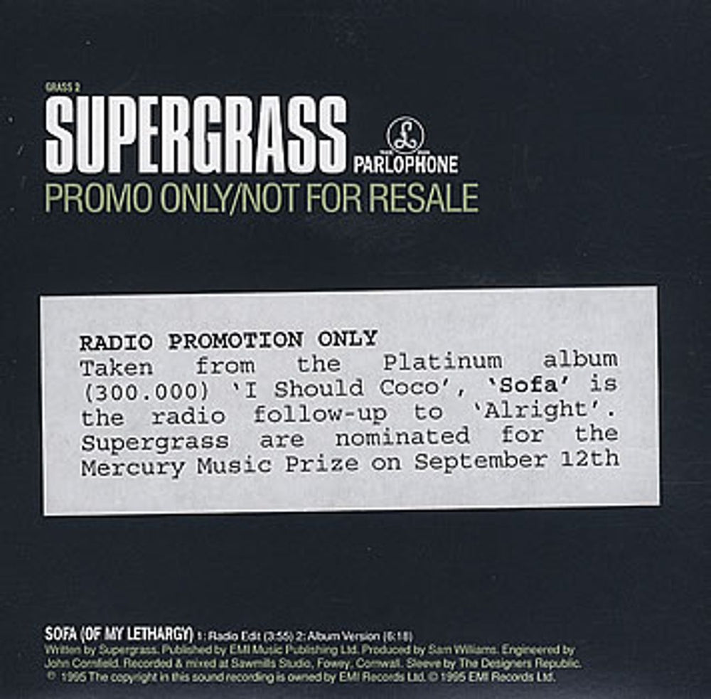 Supergrass Sofa UK Promo CD single (CD5 / 5") SGSC5SO52998