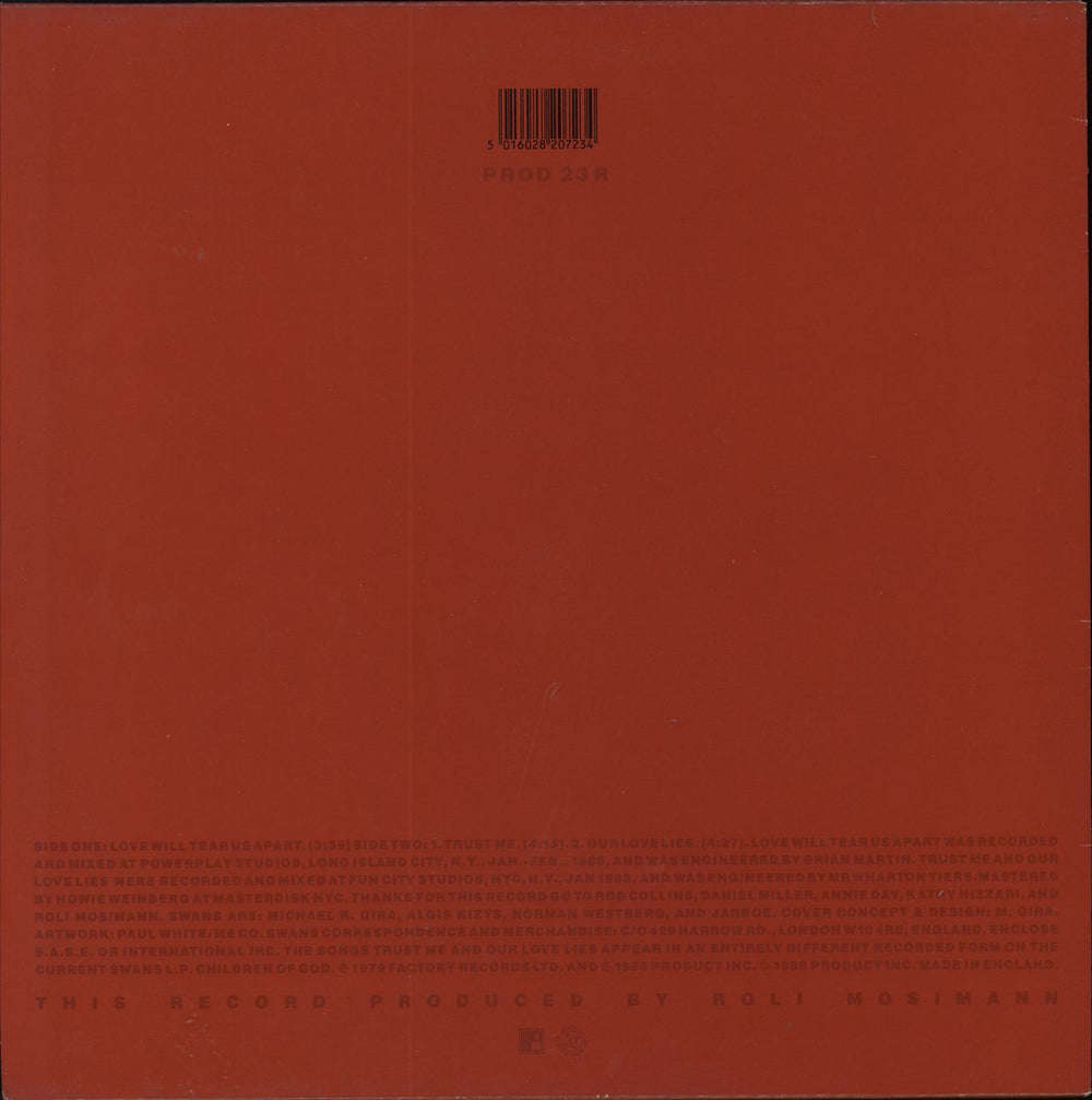 Swans Love Will Tear Us Apart - Red Vinyl - EX UK 12" vinyl single (12 inch record / Maxi-single)