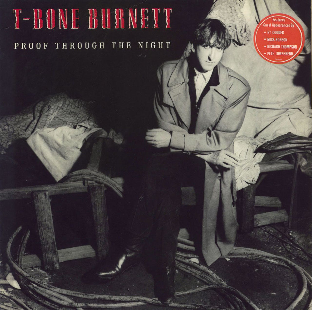 T-Bone Burnett Proof Through The Night - Stickered Sleeve + Lyric Inner UK vinyl LP album (LP record) FIEND14