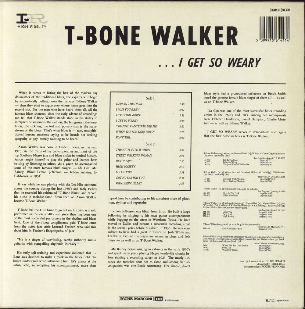 T-Bone Walker I Get So Weary French Promo vinyl LP album (LP record)