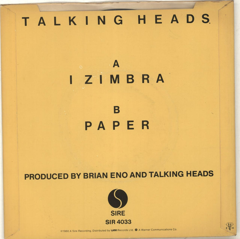 Talking Heads I Zimbra UK 7" vinyl single (7 inch record / 45) TAL07IZ140329