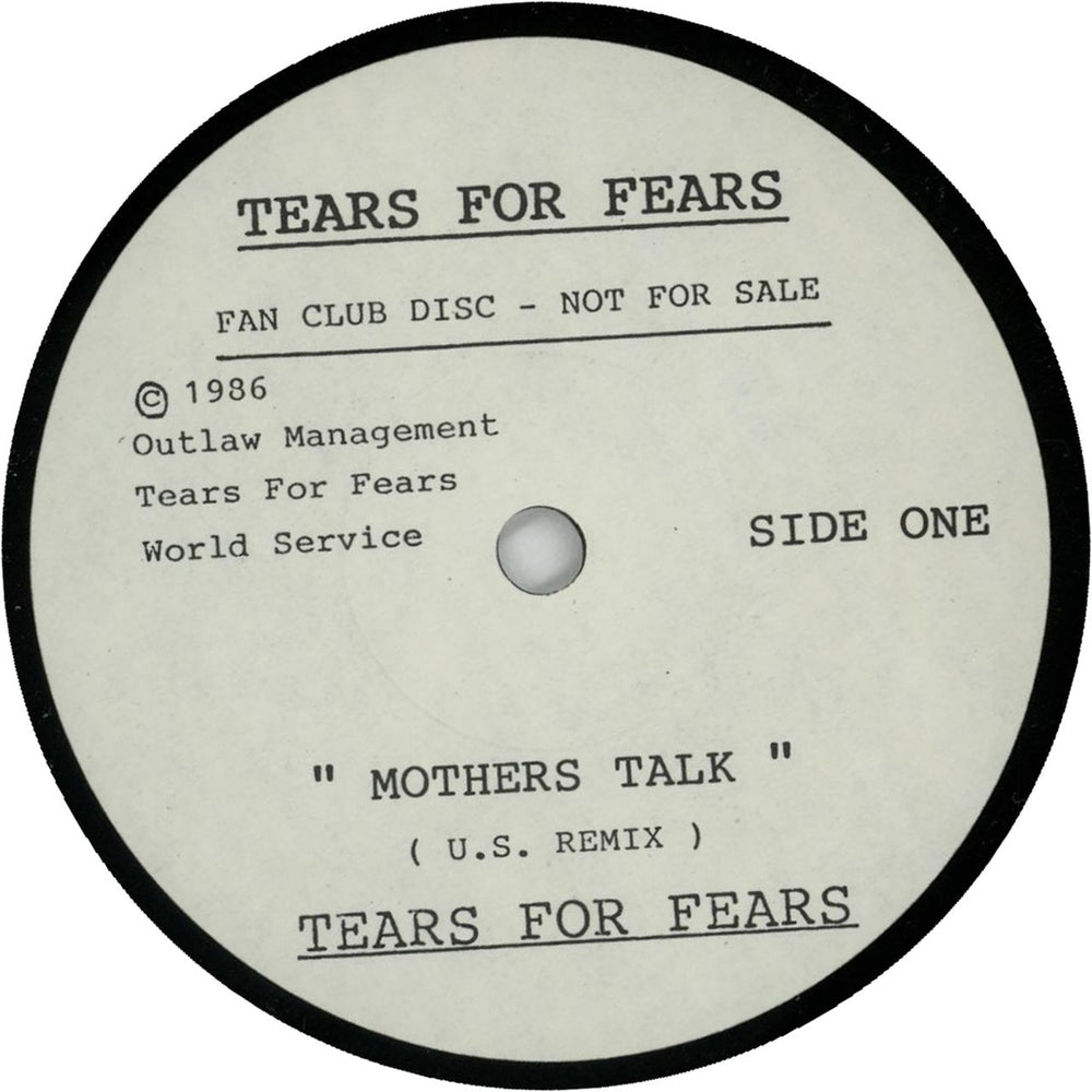 Tears For Fears Mothers Talk - Fan Club Disc UK Promo 7" vinyl single (7 inch record / 45) ANTAR4502