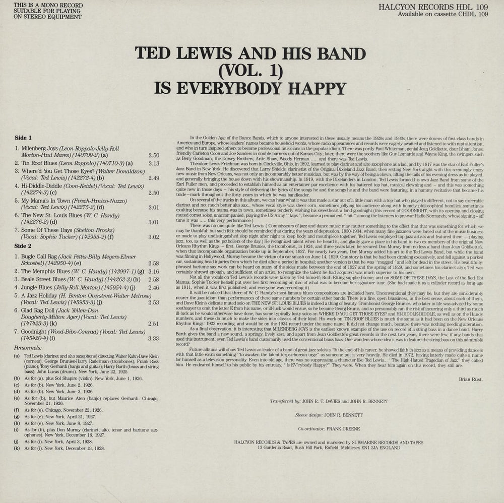 Ted Lewis Is Everybody Happy ? UK vinyl LP album (LP record)