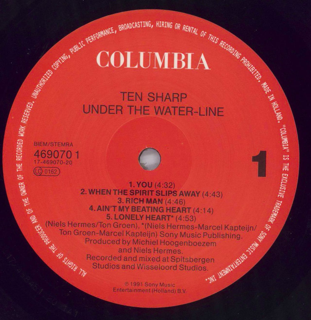 Ten Sharp Under The Water-Line Dutch vinyl LP album (LP record) TENLPUN823748