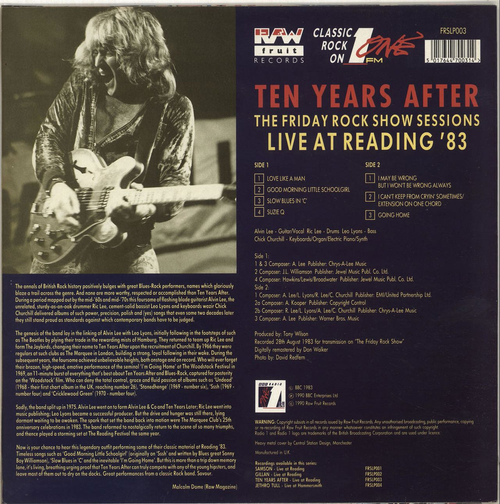 Ten Years After Live At Reading '83 - The Friday Rock Show Sessions UK vinyl LP album (LP record) TYALPLI703729