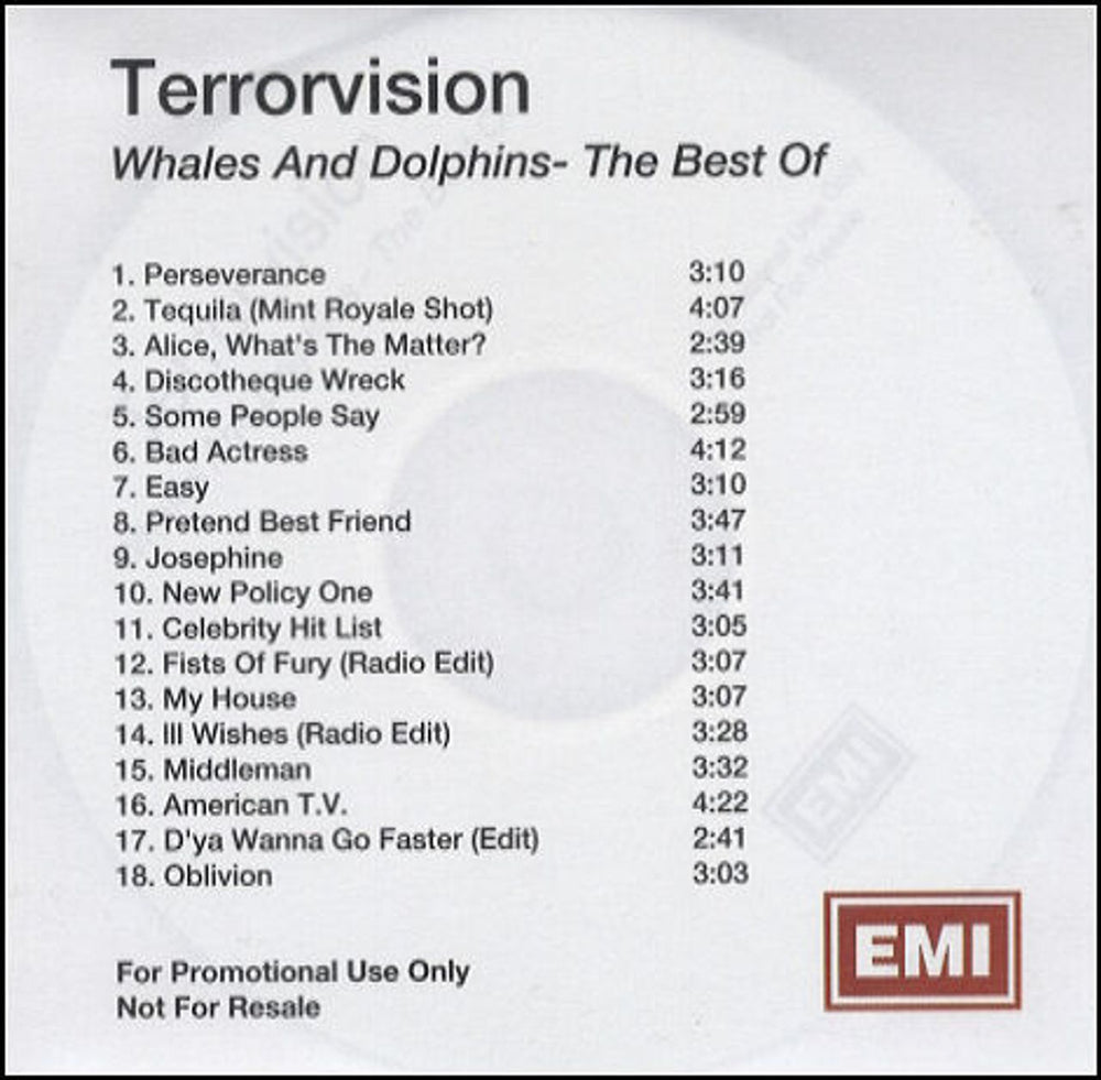 Terrorvision Whales And Dolphins - The Best Of UK Promo CD-R acetate CDR ACETATE