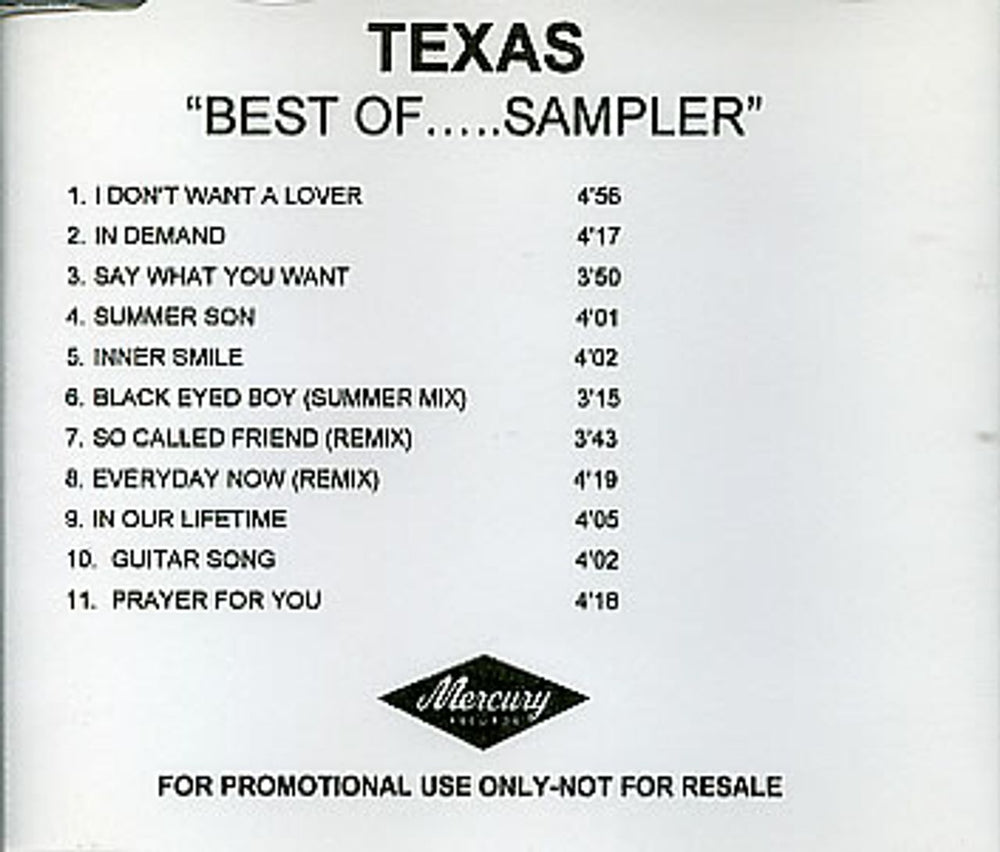 Texas Best Of...Sampler UK Promo CD-R acetate CD ACETATE