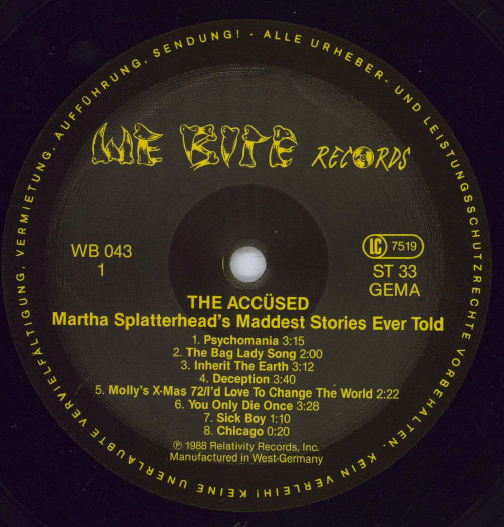 The Accused Martha Splatterhead's Maddest Stories Ever Told German vinyl LP album (LP record) T-0LPMA832005