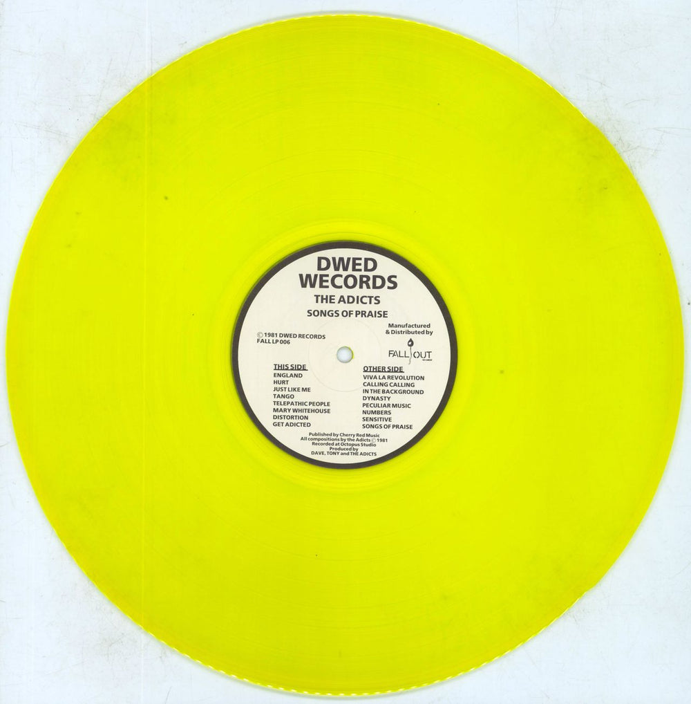 The Adicts Songs Of Praise - Yellow Vinyl UK vinyl LP album (LP record) ADILPSO805643