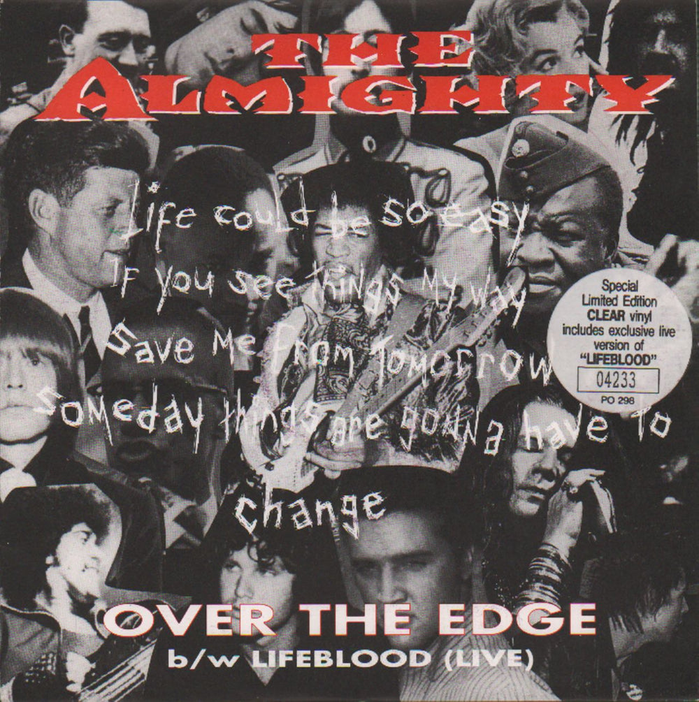 The Almighty Over The Edge - Clear Vinyl UK 7" vinyl single (7 inch record / 45) PO298