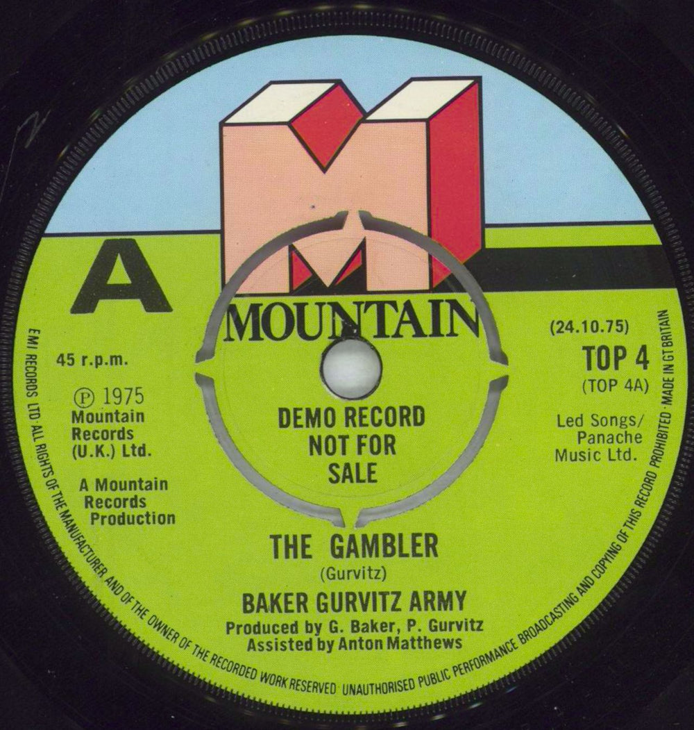 The Baker Gurvitz Army The Gambler UK Promo 7" vinyl single (7 inch record / 45) TOP4