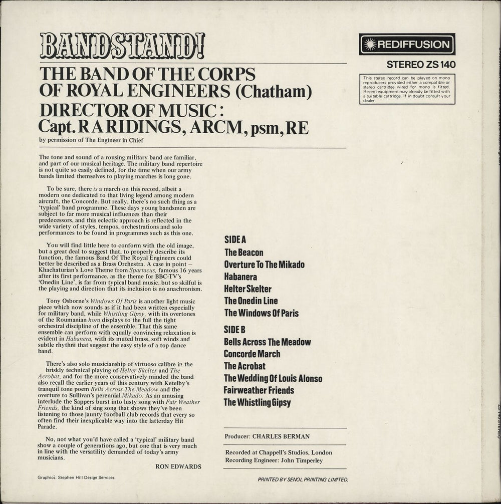 The Band Of The Corps Of Royal Engineers Bandstand! UK vinyl LP album (LP record)