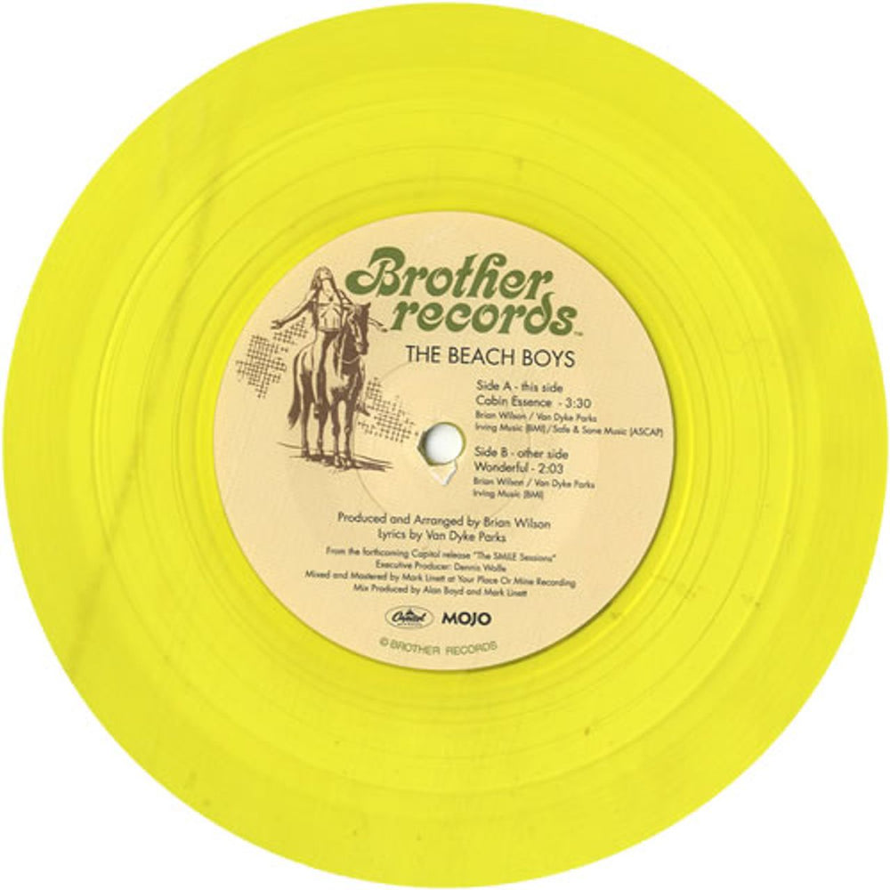 The Beach Boys Cabin Essence - Yellow Vinyl UK Promo 7" vinyl single (7 inch record / 45) BBO07CA615860