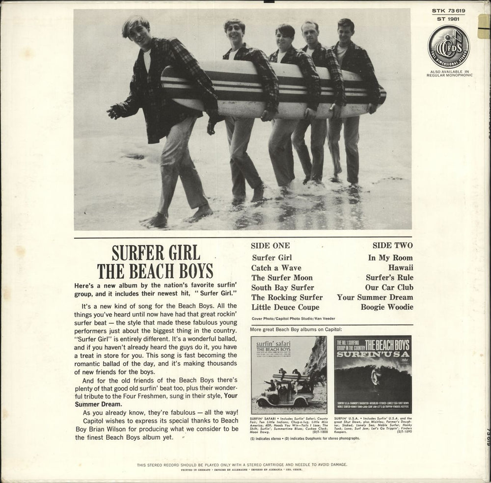 The Beach Boys Surfer Girl German vinyl LP album (LP record)