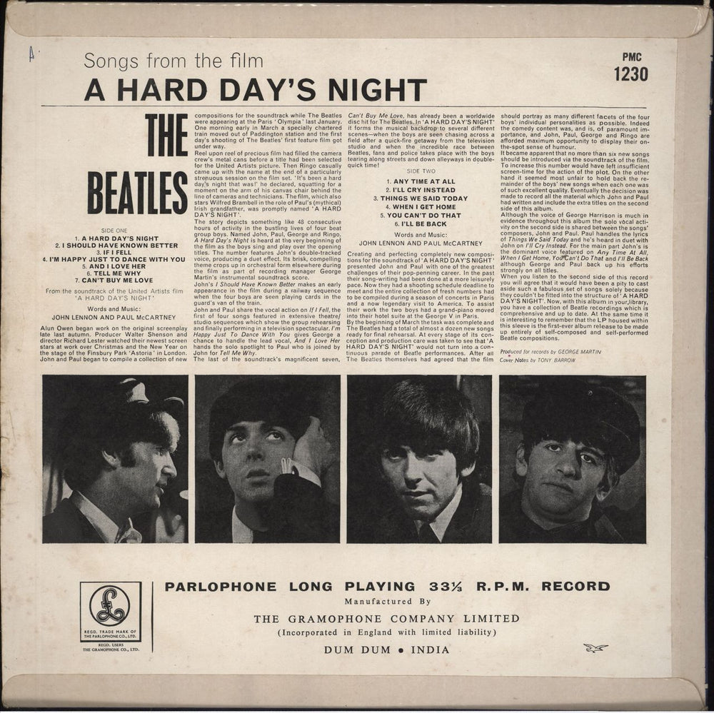 The Beatles A Hard Day's Night - India - 1st Indian vinyl LP album (LP record)