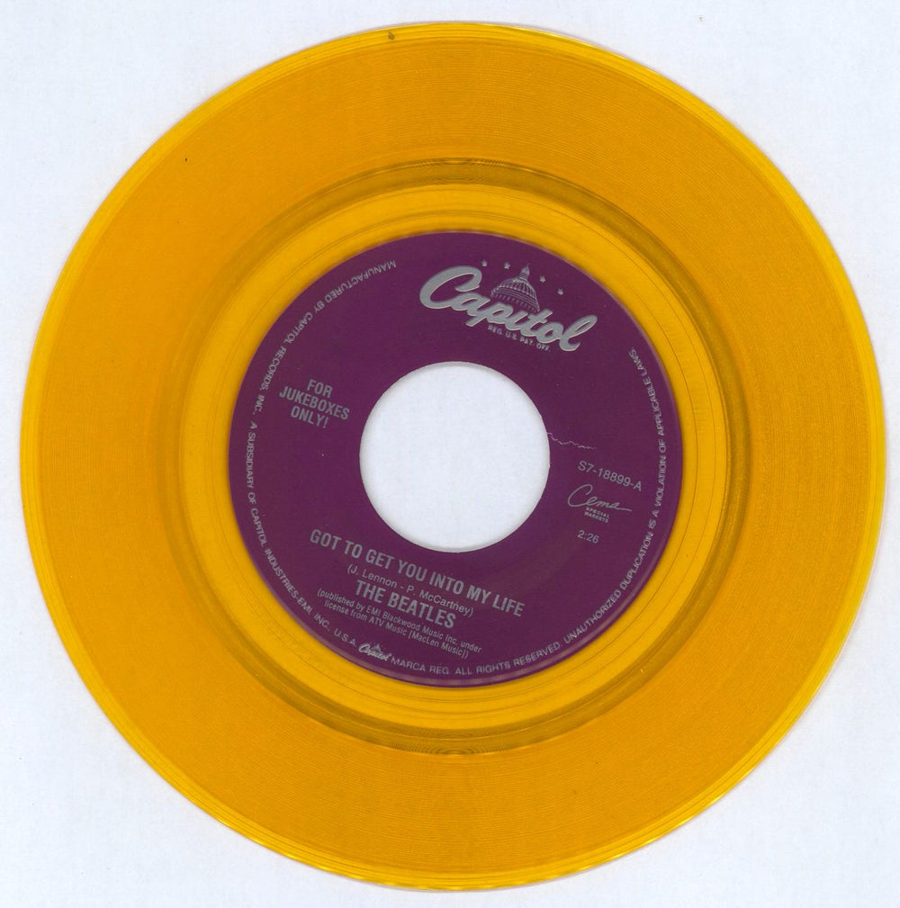 The Beatles Got To Get You Into My Life - Gold Vinyl - Jukebox US 7" vinyl single (7 inch record / 45) S7-18899