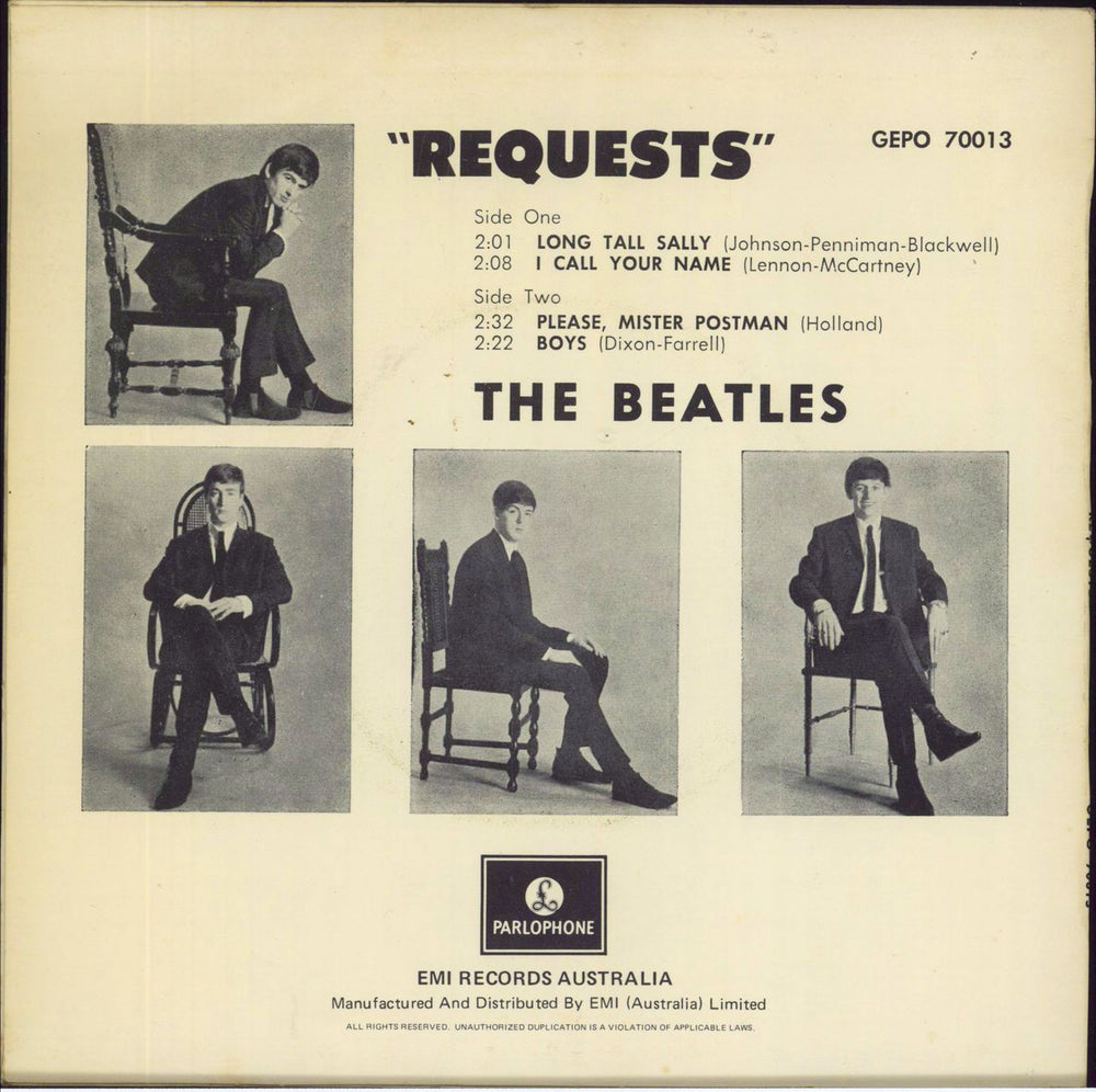 The Beatles Requests E.P. - 70s Australian 7" vinyl single (7 inch record / 45)