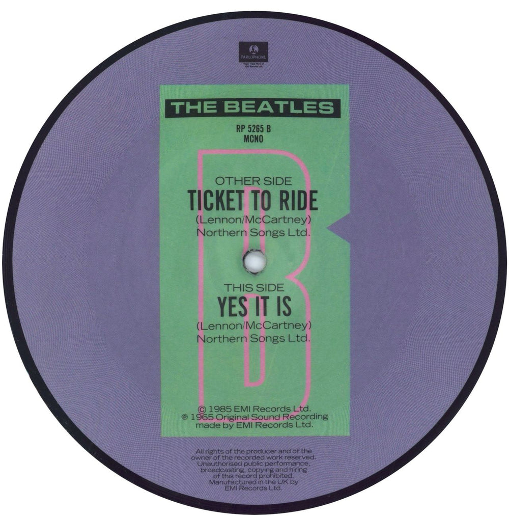 The Beatles Ticket To Ride - EX UK 7" vinyl picture disc (7 inch picture disc single) BTL7PTI801143