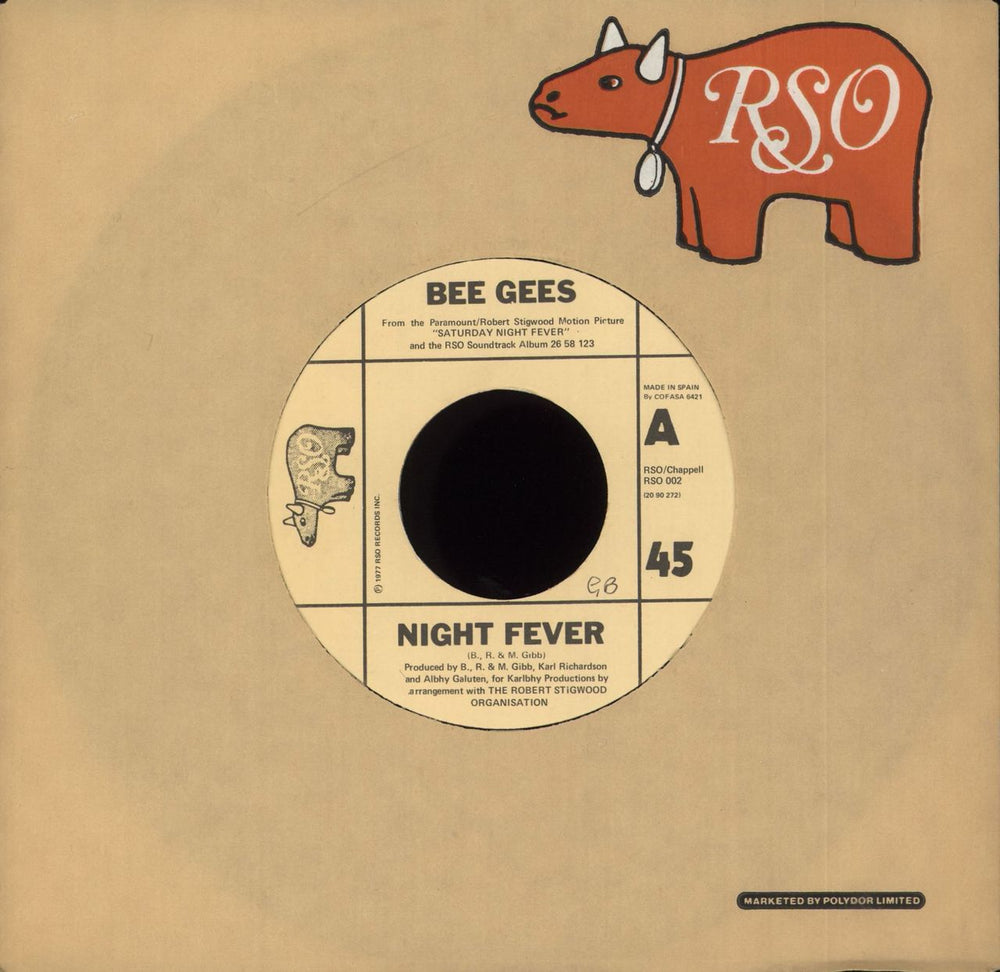 The Bee Gees Night Fever Spanish 7" vinyl single (7 inch record / 45) RSO002