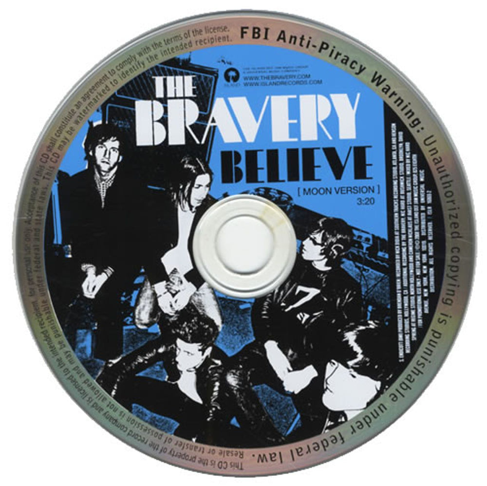 The Bravery Believe US Promo CD single (CD5 / 5") ISLR16869-2