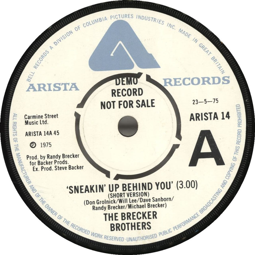 The Brecker Brothers Sneakin' Up Behind You - Promo UK Promo 7" vinyl single (7 inch record / 45) ARISTA14