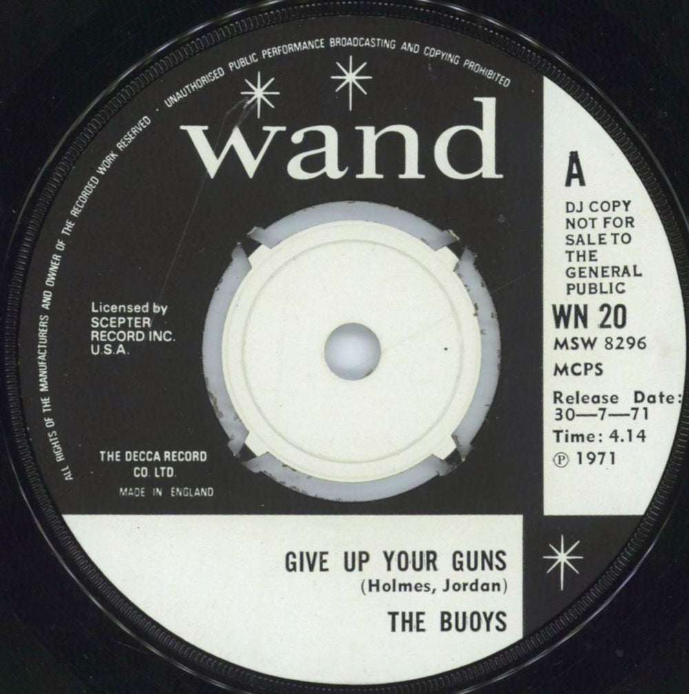 The Buoys Give Up Your Guns UK Promo 7" vinyl single (7 inch record / 45) WN20