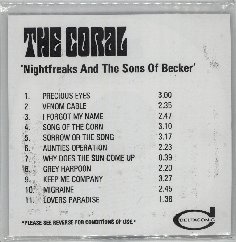 The Coral Nightfreaks And The Sons Of Becker UK Promo CD-R acetate CD-R