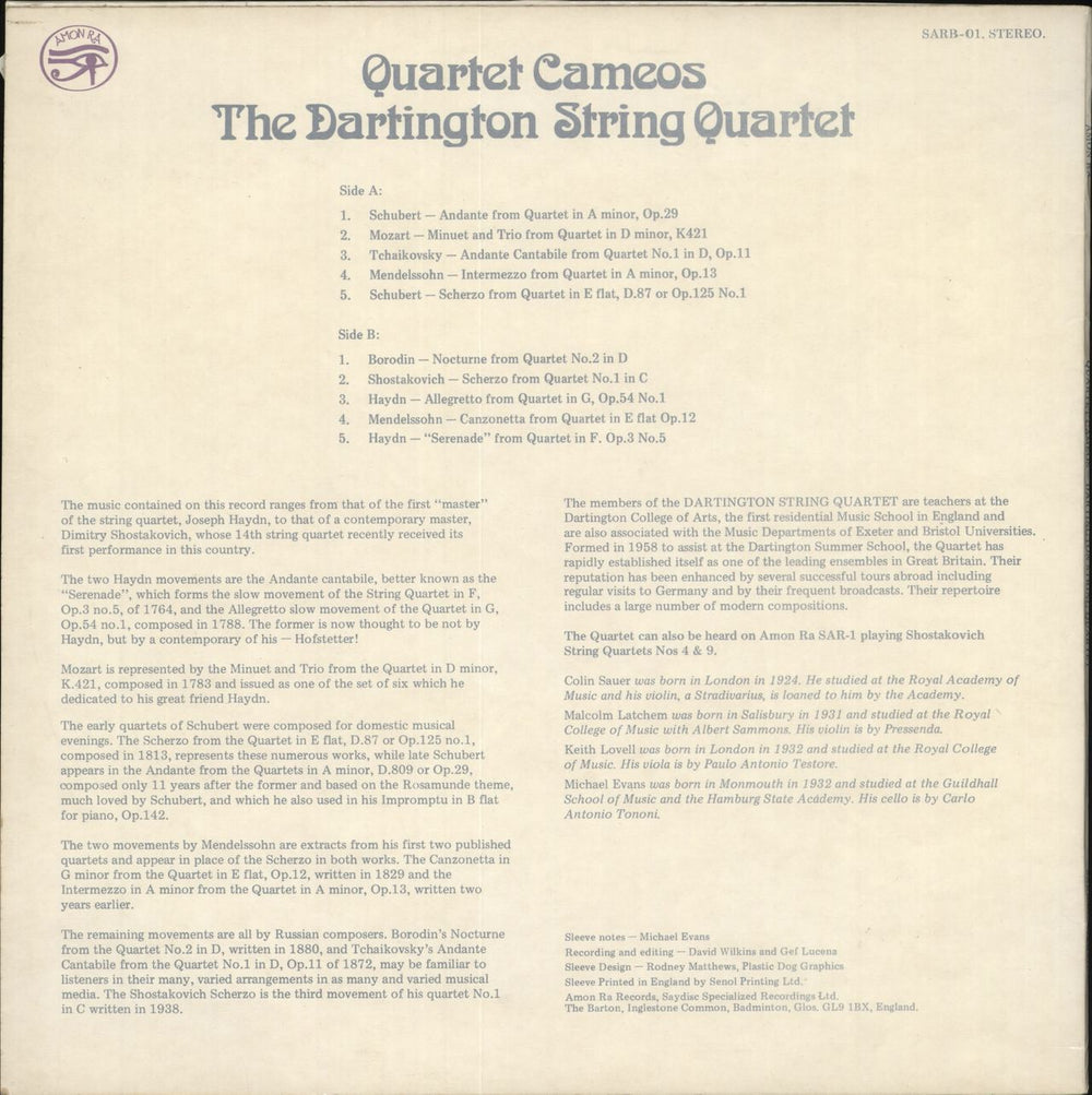 The Dartington String Quartet Quartet Cameos UK vinyl LP album (LP record) Y7ELPQU710866