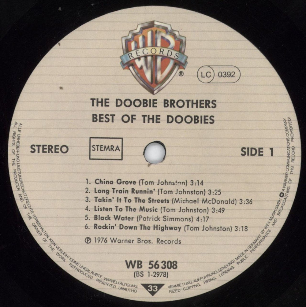 The Doobie Brothers Best Of The Doobies - Cream Label German vinyl LP album (LP record) DOOLPBE808061