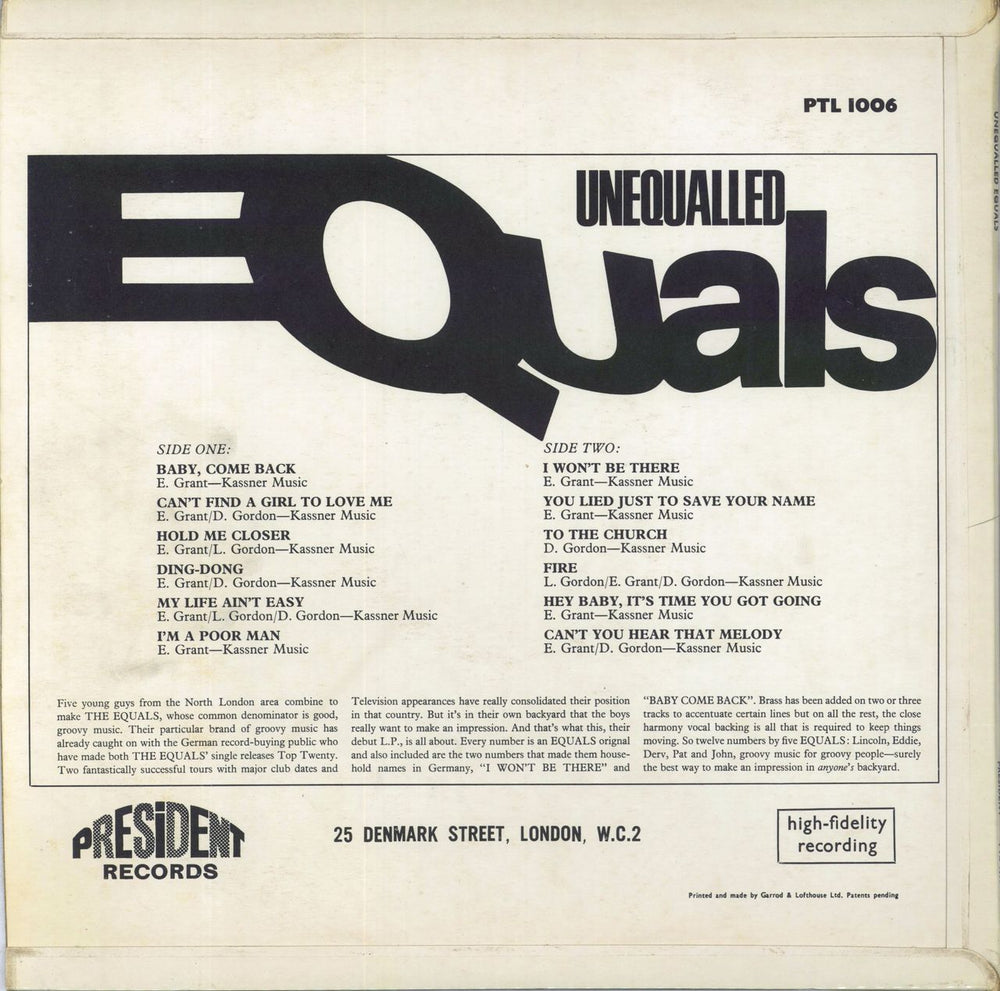 The Equals Unequalled Equals UK vinyl LP album (LP record)