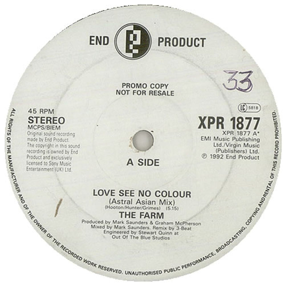 The Farm Love See No Colour UK Promo 12" vinyl single (12 inch record / Maxi-single) XPR1877
