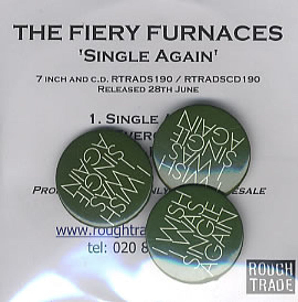 The Fiery Furnaces Single Again CD + Badges UK Promo CD-R acetate CD-R ACETATE