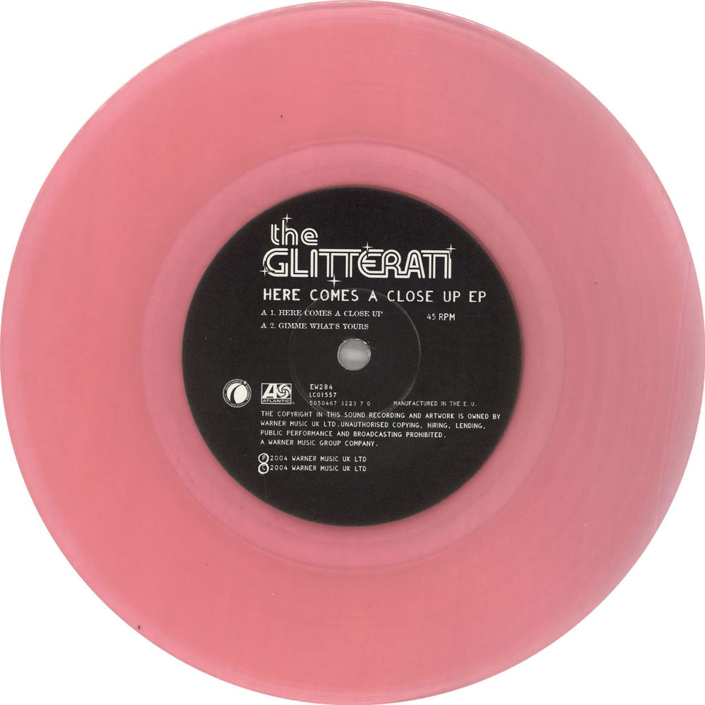 The Glitterati Here Comes A Close Up EP - Pink UK 7" vinyl single (7 inch record / 45) TGE07HE283159