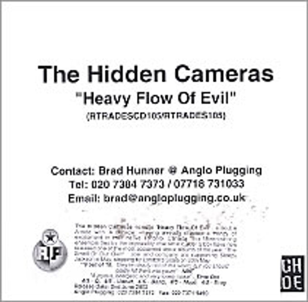 The Hidden Cameras Heavy Flow Of Evil UK Promo CD-R acetate CDR ACETATE