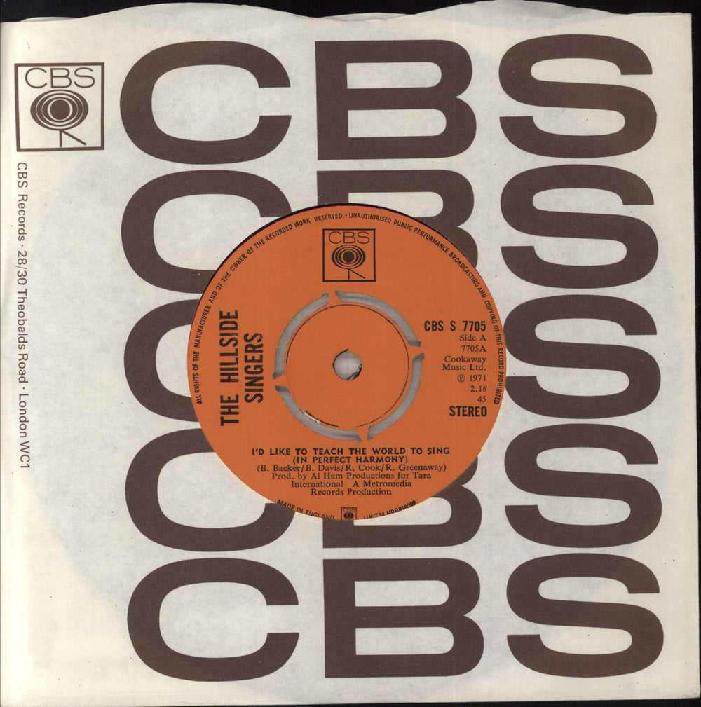 The Hillside Singers I'd Like To Teach The World To Sing (In Perfect Harmony) UK 7" vinyl single (7 inch record / 45) CBSS7705