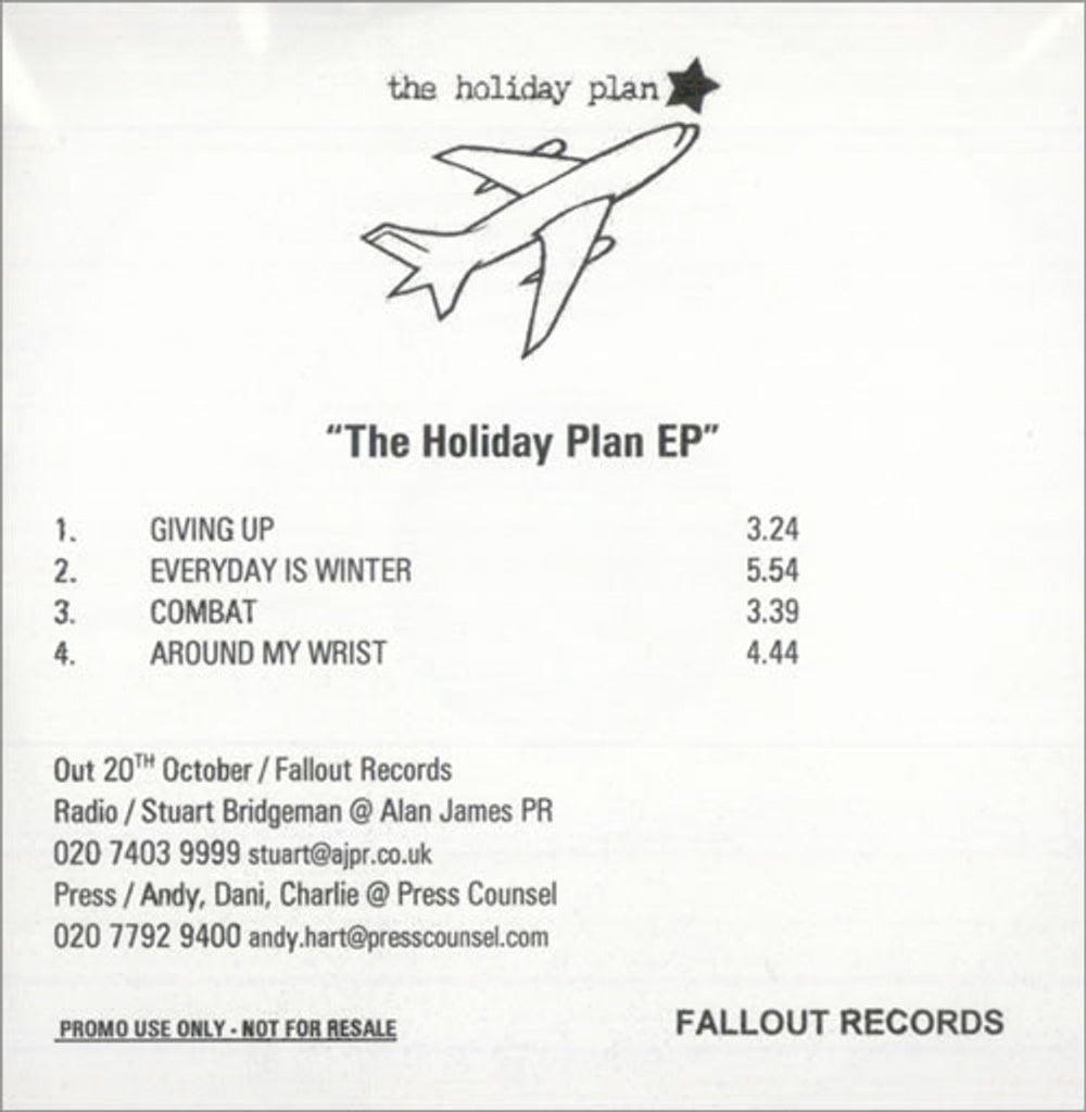 The Holiday Plan The Holiday Plan EP UK Promo CD-R acetate CD-R ACETATE