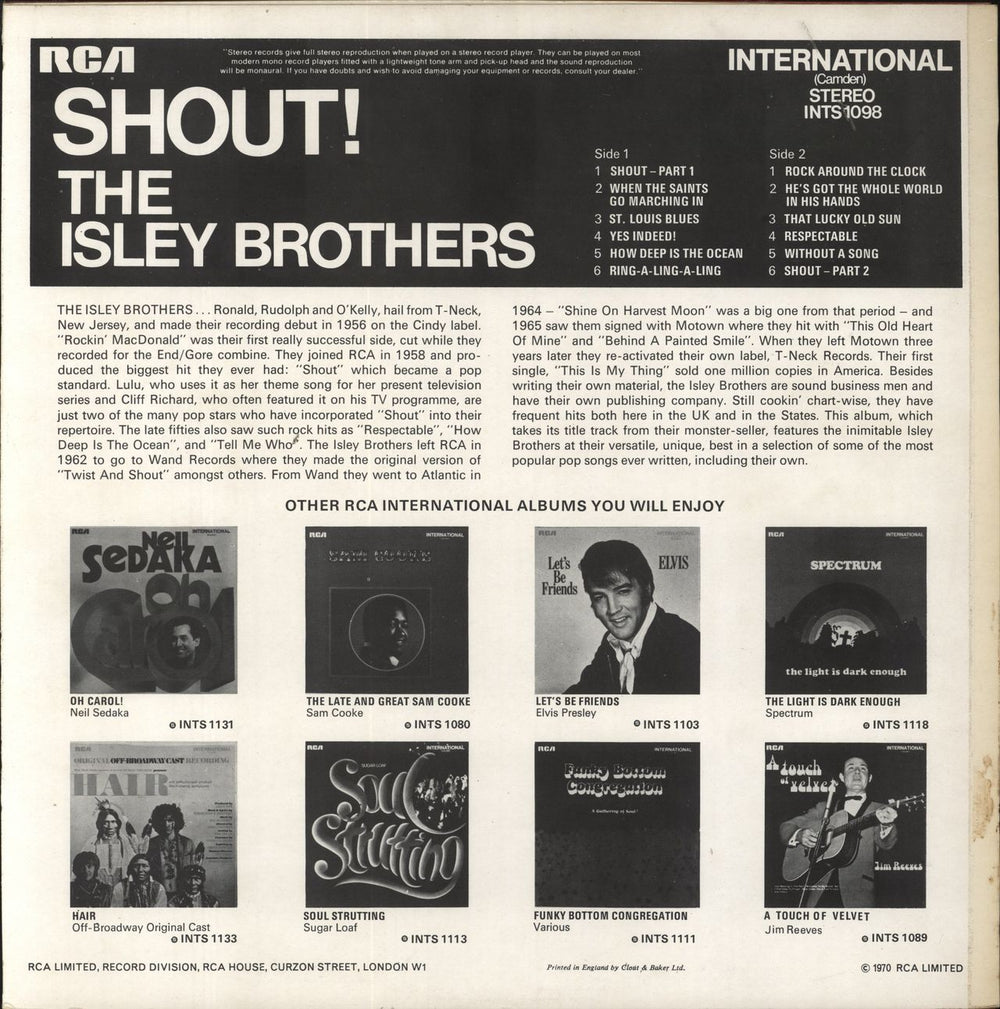 The Isley Brothers Shout UK vinyl LP album (LP record)