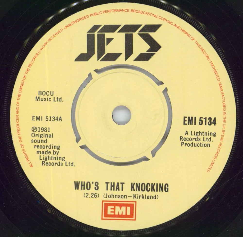 The Jets [Rockabilly] Who's That Knocking UK 7" vinyl single (7 inch record / 45) 56T07WH817076