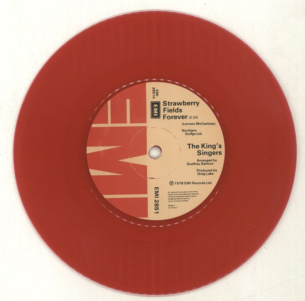 The King's Singers Strawberry Fields Forever - Red Vinyl UK 7" vinyl single (7 inch record / 45) KN107ST414488