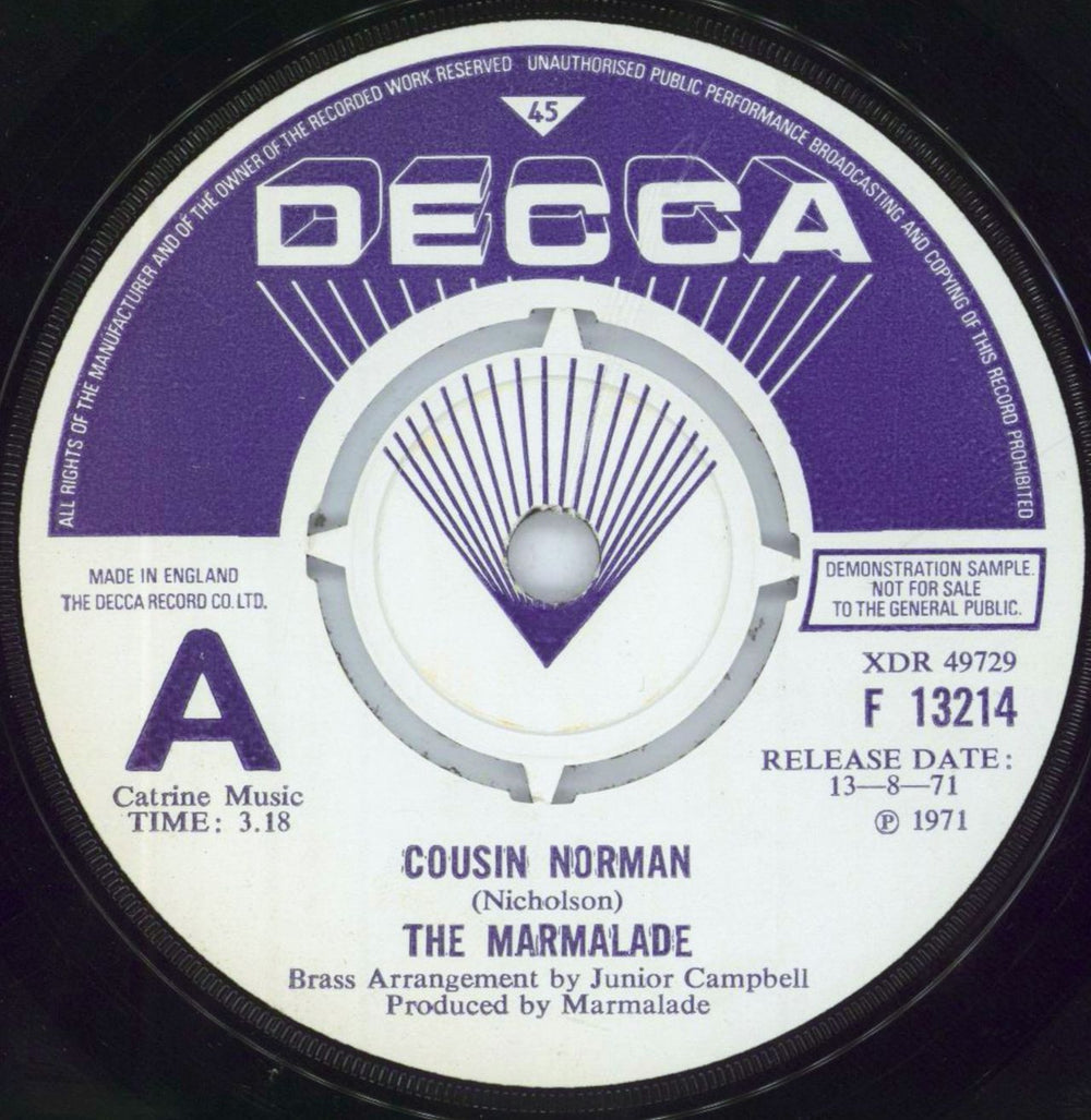 The Marmalade Cousin Norman UK Promo 7" vinyl single (7 inch record / 45) F13214