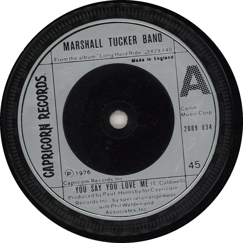 The Marshall Tucker Band You Say You Love Me UK 7" vinyl single (7 inch record / 45) 2089034