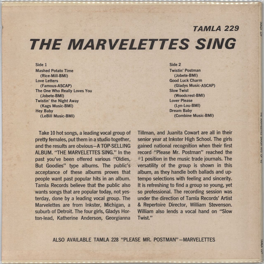 The Marvelettes The Marvelettes Sing US Promo vinyl LP album (LP record) MVSLPTH801128